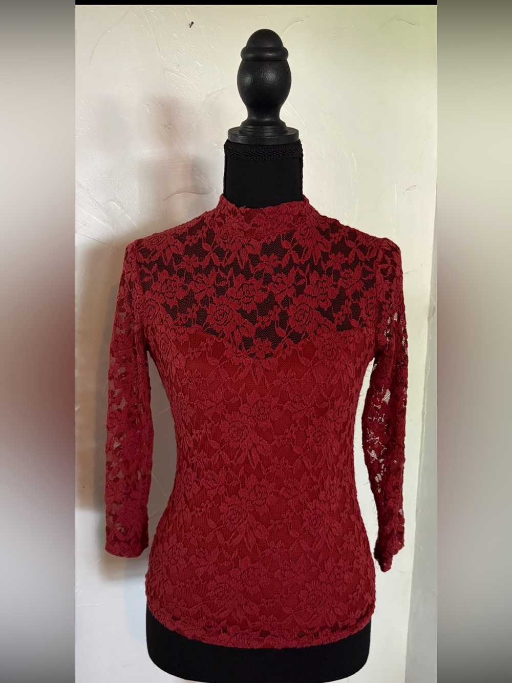 Ambiance Burgundy Red Lace Long-Sleeve Top